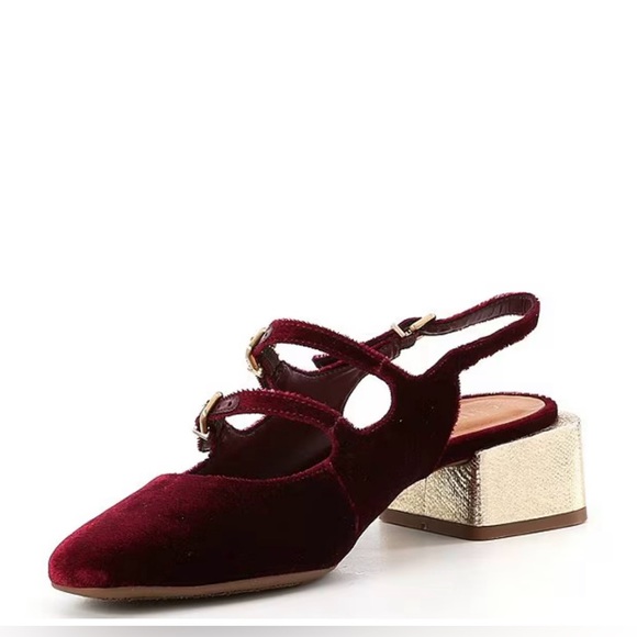 Mary Jane velvet burgundy Block Heel Slingbacks 8 |cottagecore fall Balletcore - Picture 2 of 13
